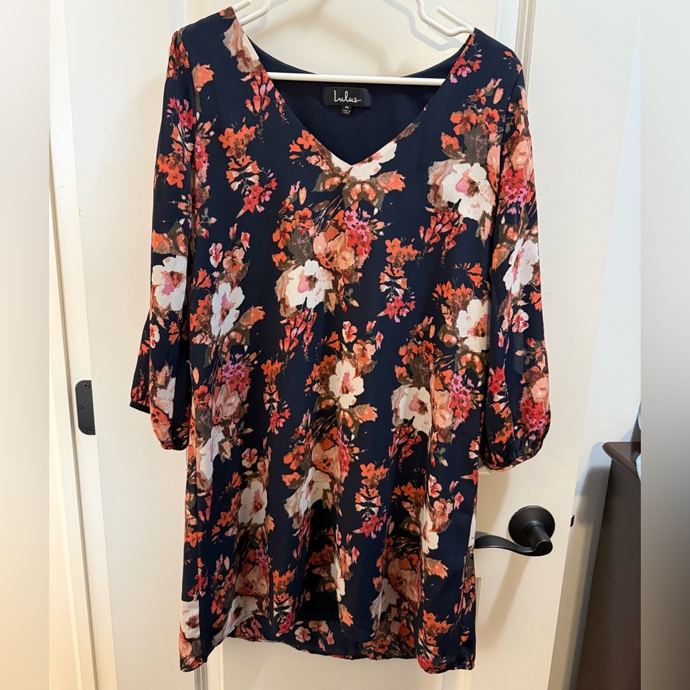 Lulu's Navy and Pink Floral Dress